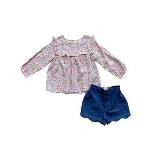 Marks & Spencer Floral Top + Denim Shorts Set